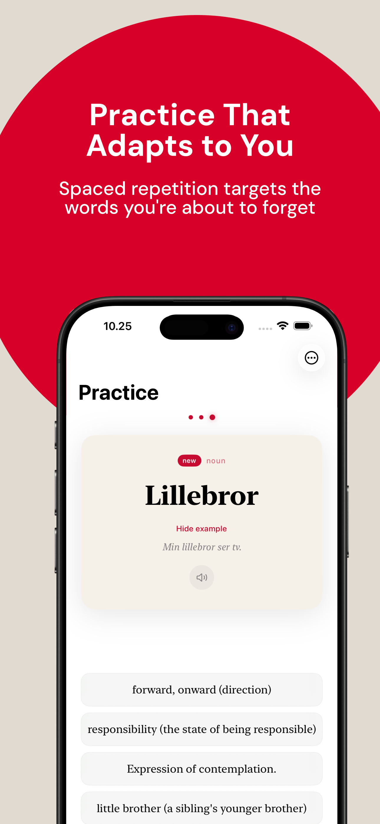 Dansk Daily practice mode with adaptive spaced repetition