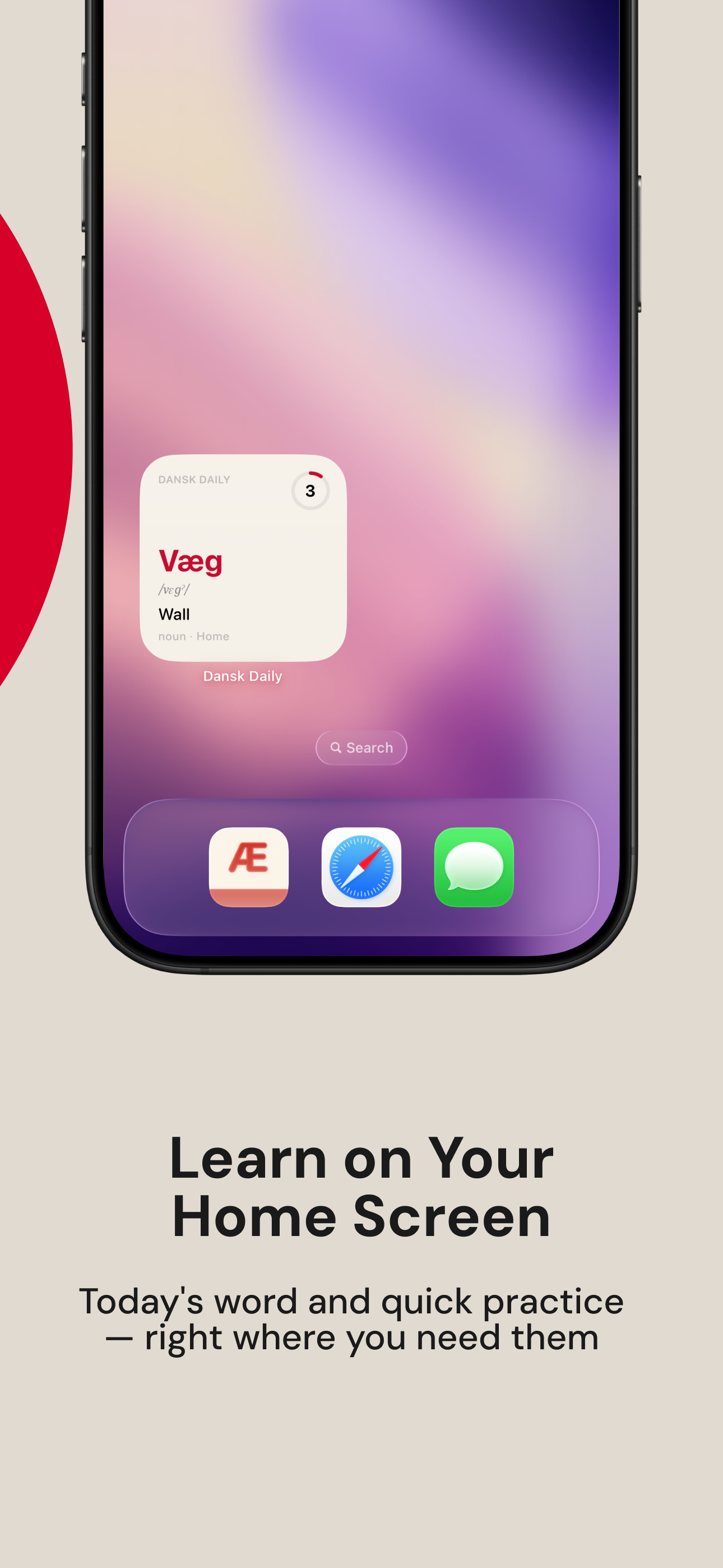 Dansk Daily home screen widget showing today's word