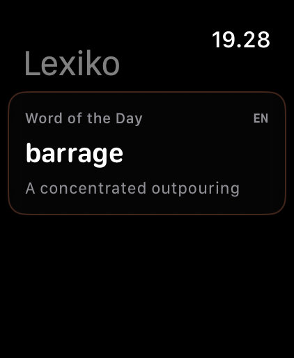 Lexiko on Apple Watch showing Word of the Day